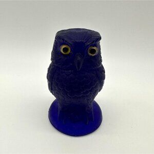 Vintage Cobalt Blue Glass Owl Paperweight Figurine Applied Eye Woodland Creature